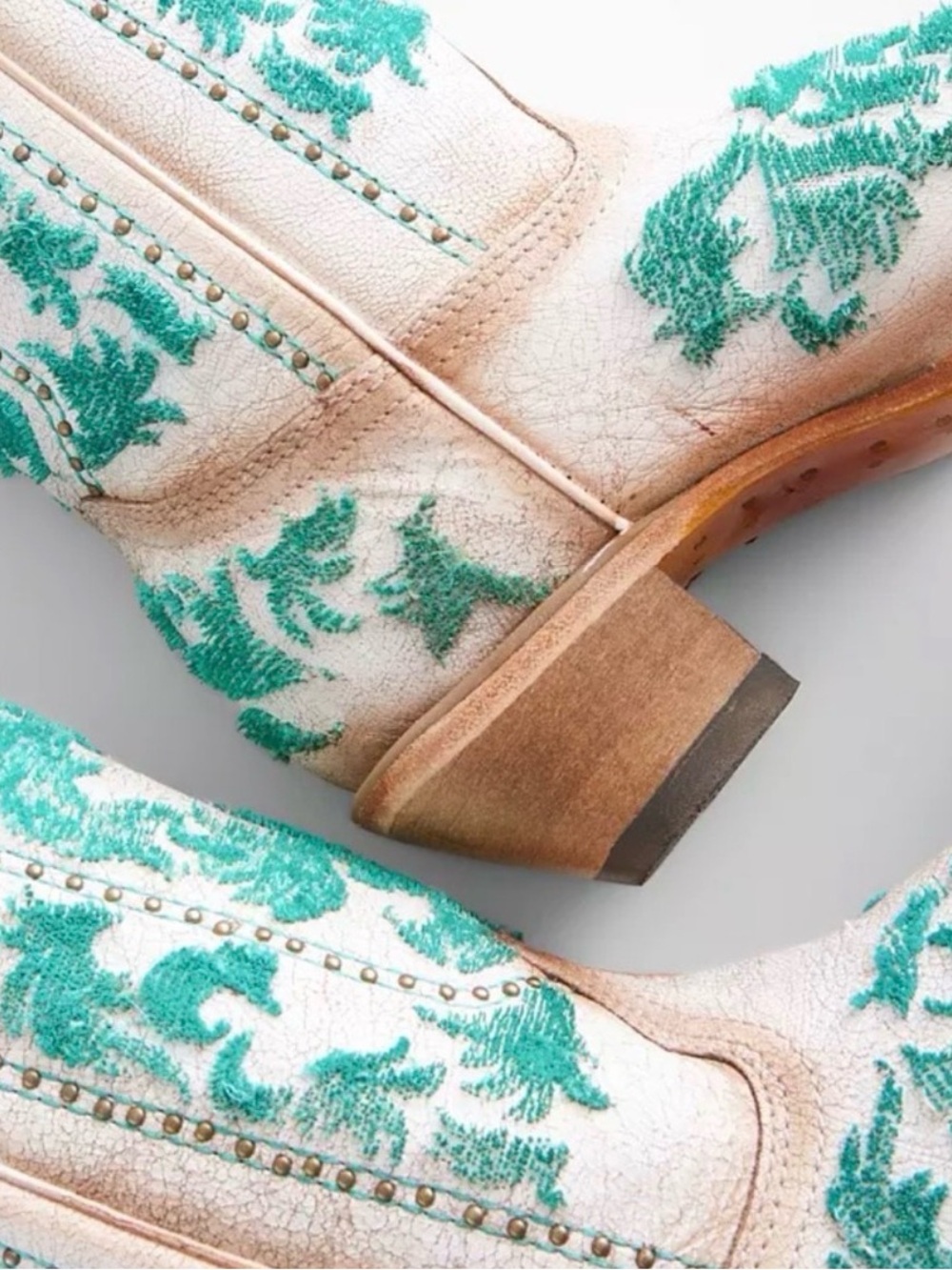 Corral White & Teal Western Heeled Boots - Picture 3 of 6